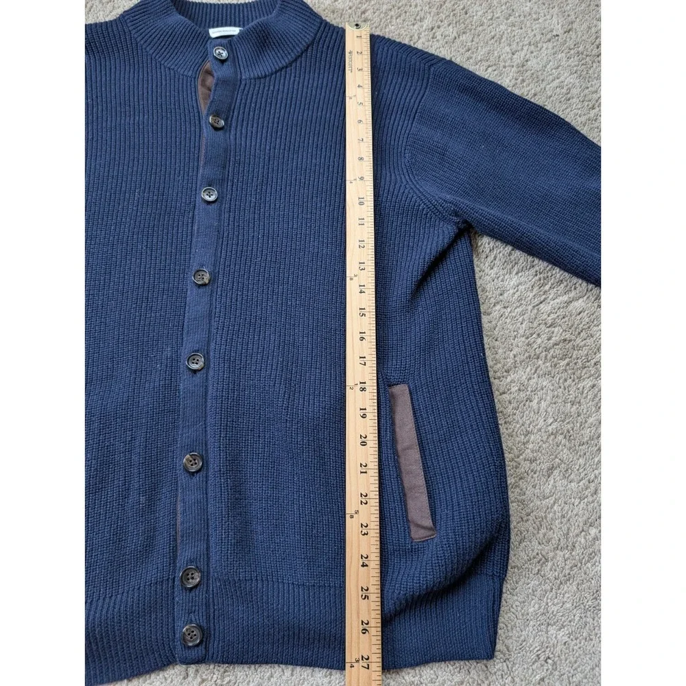 Peter Millar Button Down Wool Sweater Mens Large‎ Navy Elbow Patches Blue Knit